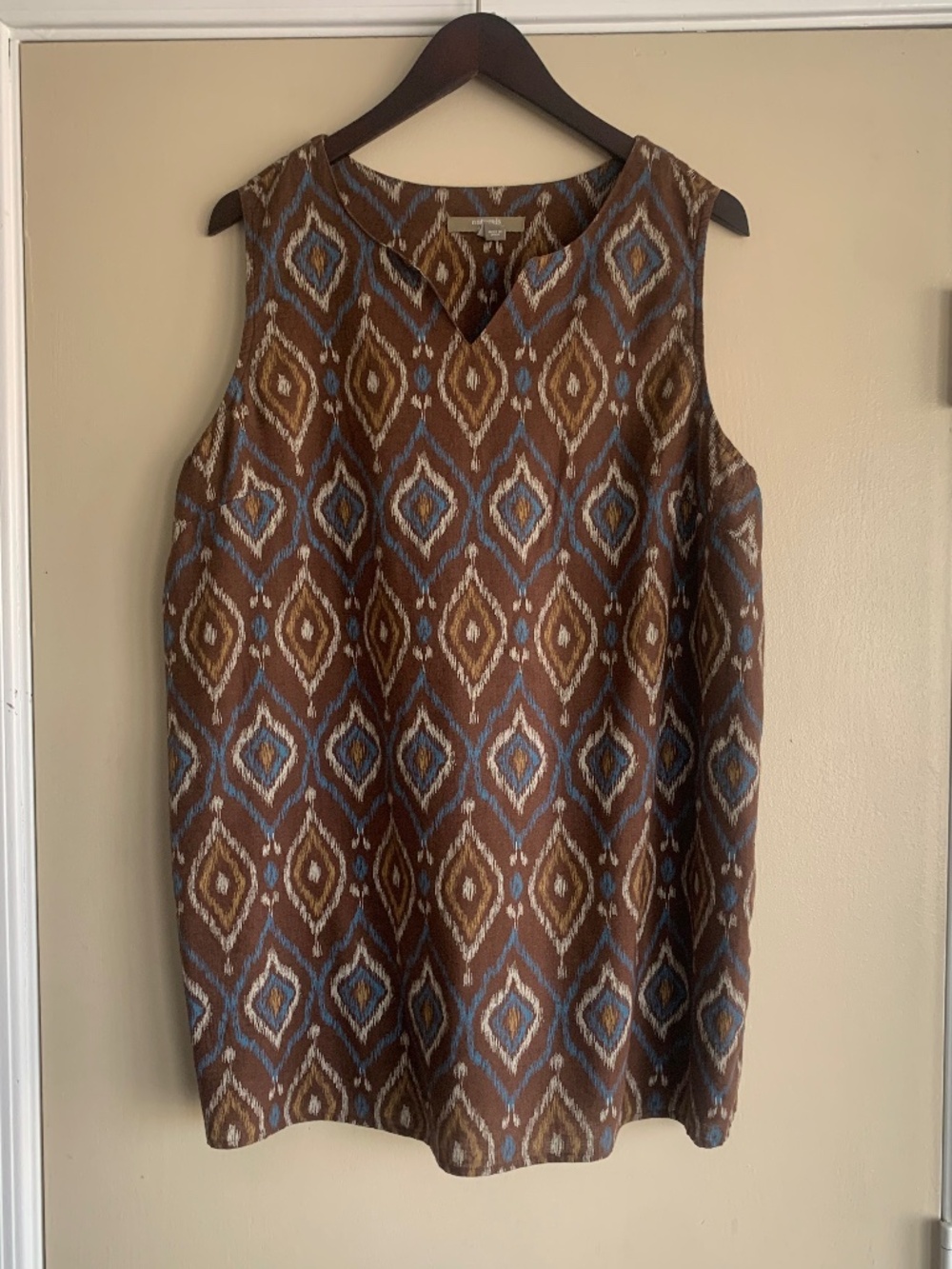 Naturals d&co. Brown Geometric Linen Flax Blend Tunic Top 1X Nature Hippie Boho